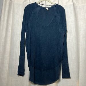 We the free blue cozy waffle knit long sleeve tee size M